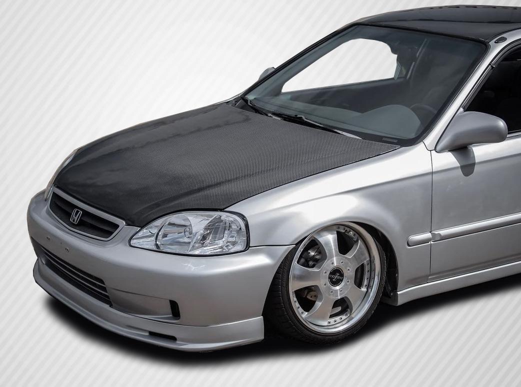 1999-2000 Honda Civic Carbon Creations OEM Look Carbon Fiber Hood - Image 1