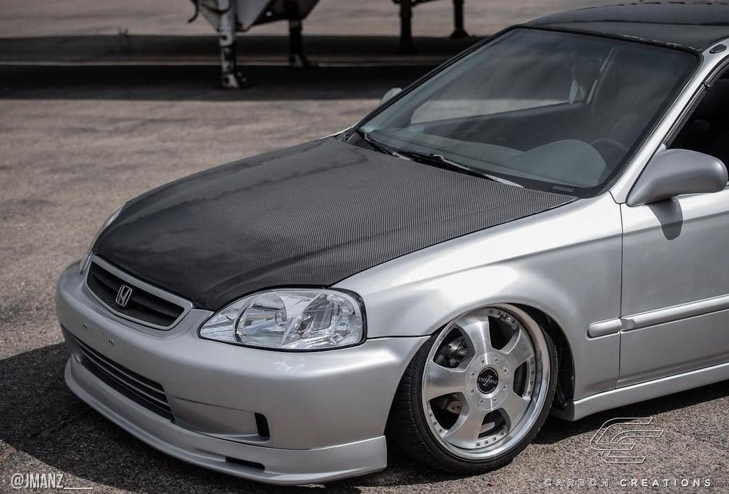 1999-2000 Honda Civic Carbon Creations OEM Look Carbon Fiber Hood - Image 2