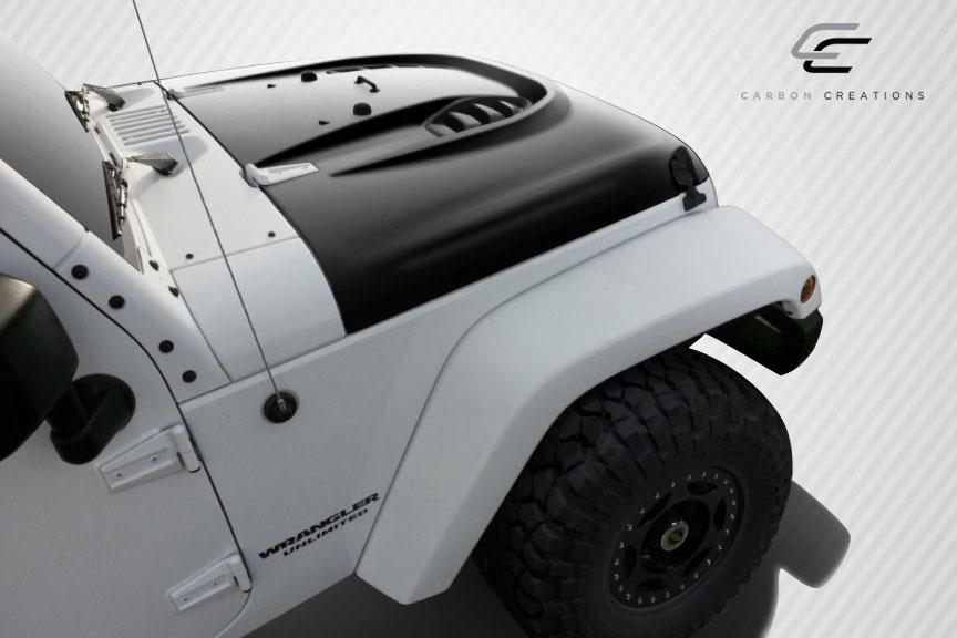 2007-2018 Jeep Wrangler Carbon Creations Power Dome Carbon Fiber Hood - Image 2