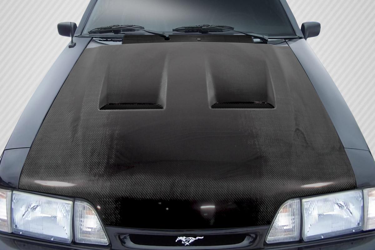 1987-1993 Ford Mustang Carbon Creations Heat Extractor Carbon Fiber Hood - Image 1