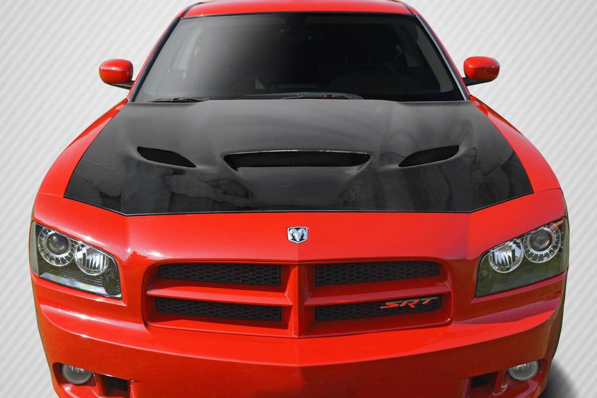 2006-2010 Dodge Charger Carbon Creations Hellcat Look Carbon Fiber Hood - Image 1