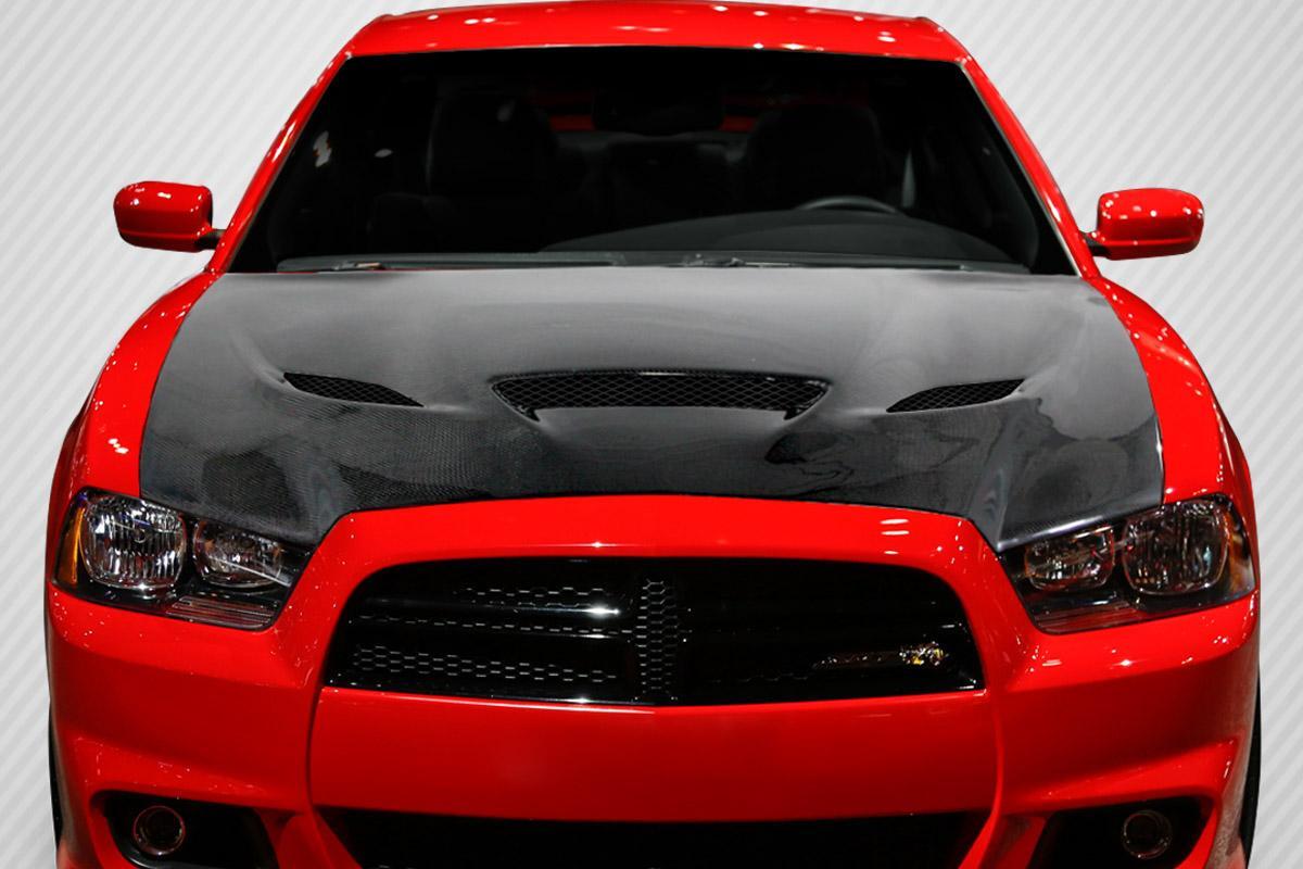 2011-2014 Dodge Charger Carbon Creations Hellcat Look Carbon Fiber Hood - Image 1