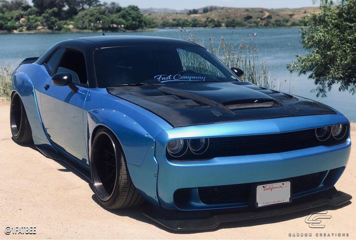 2008-2023 Dodge Challenger Carbon Creations Viper Look Carbon Fiber Hood - Image 2