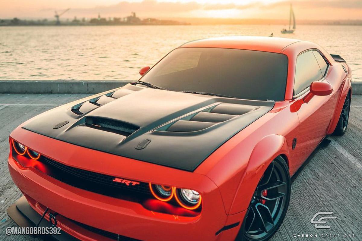 2008-2023 Dodge Challenger Carbon Creations Viper Look Carbon Fiber Hood - Image 6