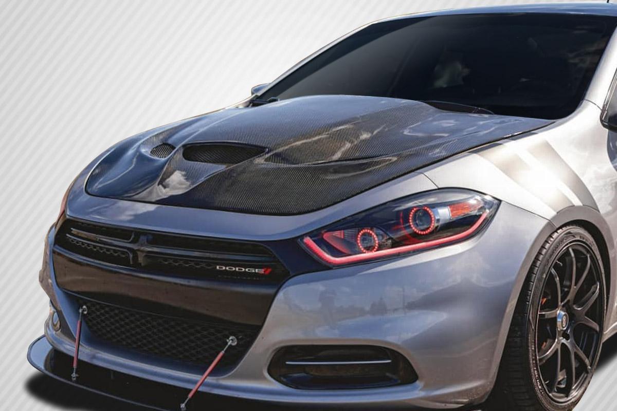 2013-2016 Dodge Dart Carbon Creations Hellcat Look Carbon Fiber Hood - Image 1