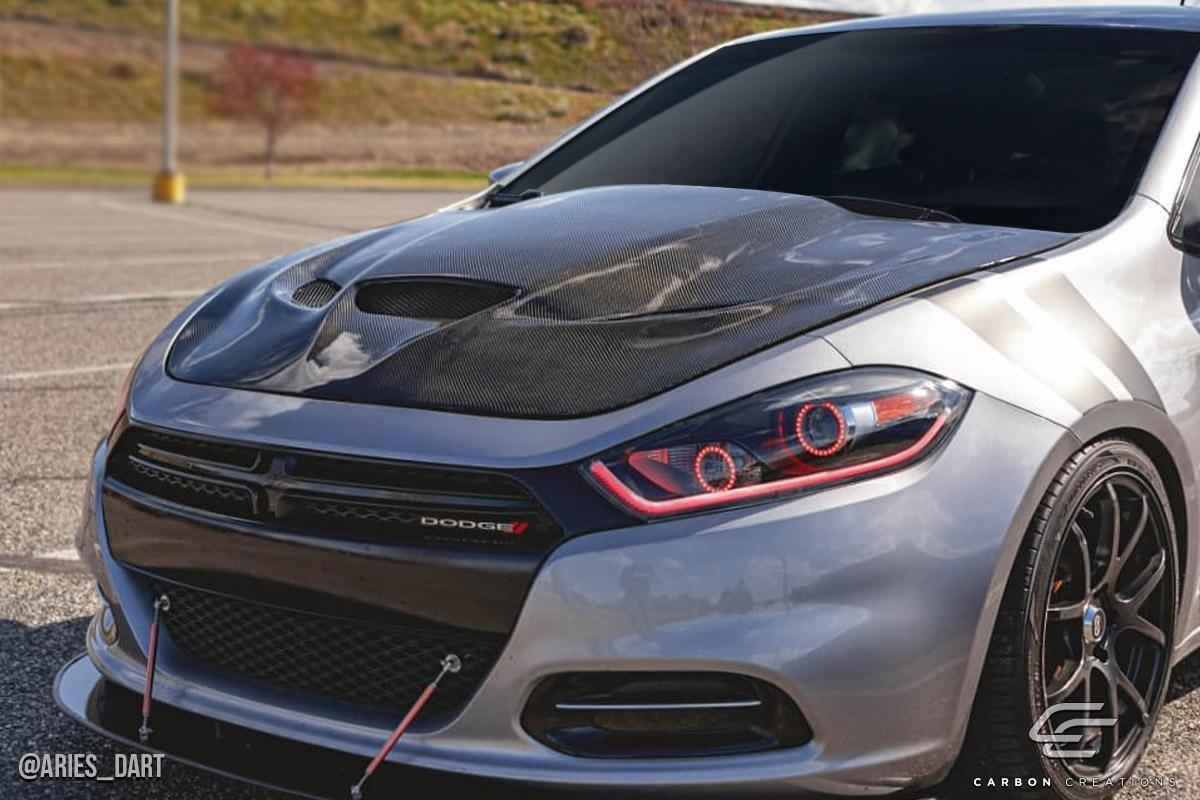2013-2016 Dodge Dart Carbon Creations Hellcat Look Carbon Fiber Hood - Image 2