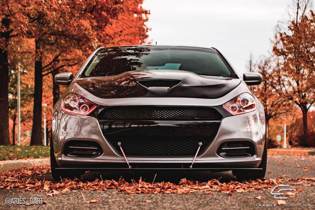2013-2016 Dodge Dart Carbon Creations Hellcat Look Carbon Fiber Hood - Image 3