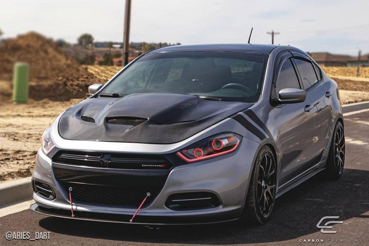 2013-2016 Dodge Dart Carbon Creations Hellcat Look Carbon Fiber Hood - Image 4