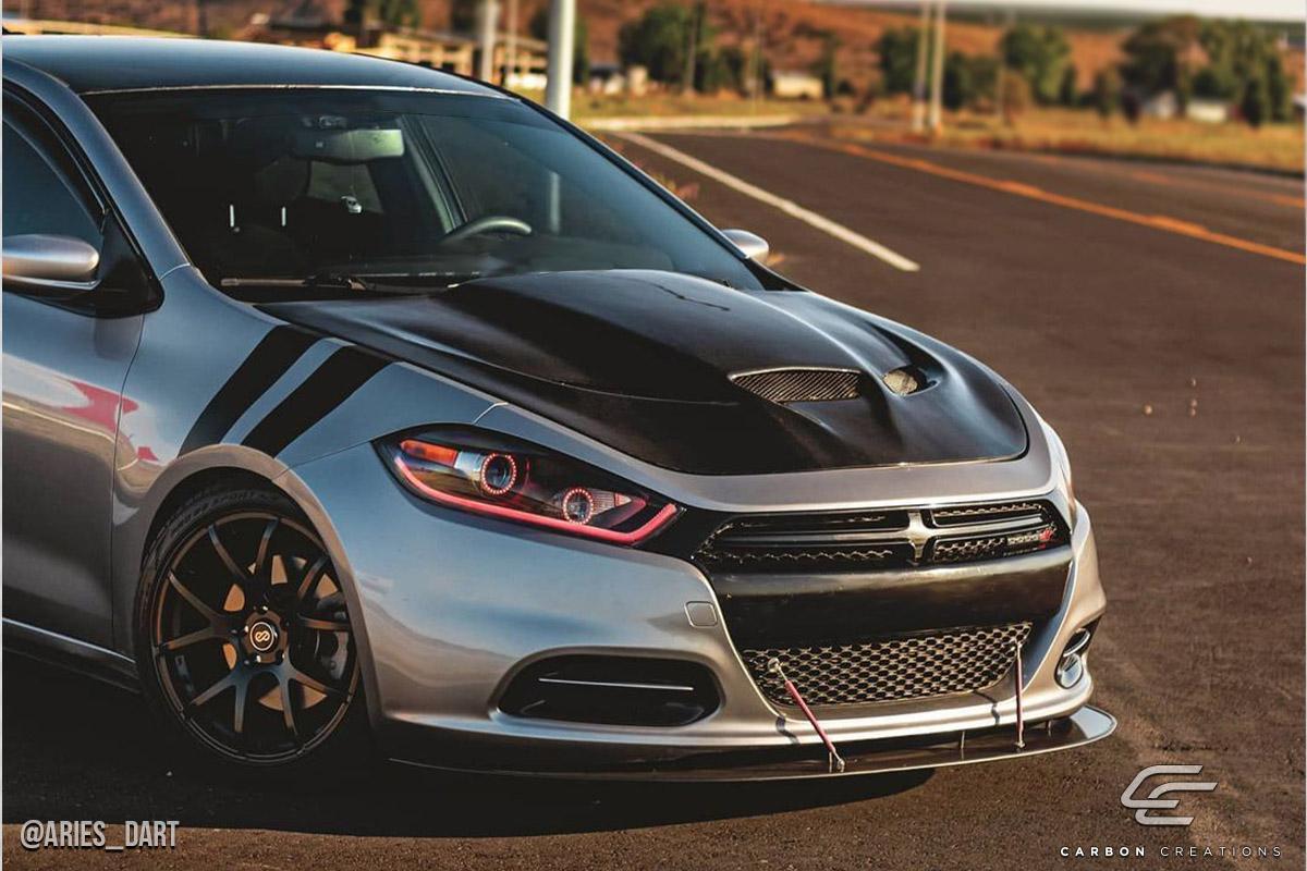2013-2016 Dodge Dart Carbon Creations Hellcat Look Carbon Fiber Hood - Image 5