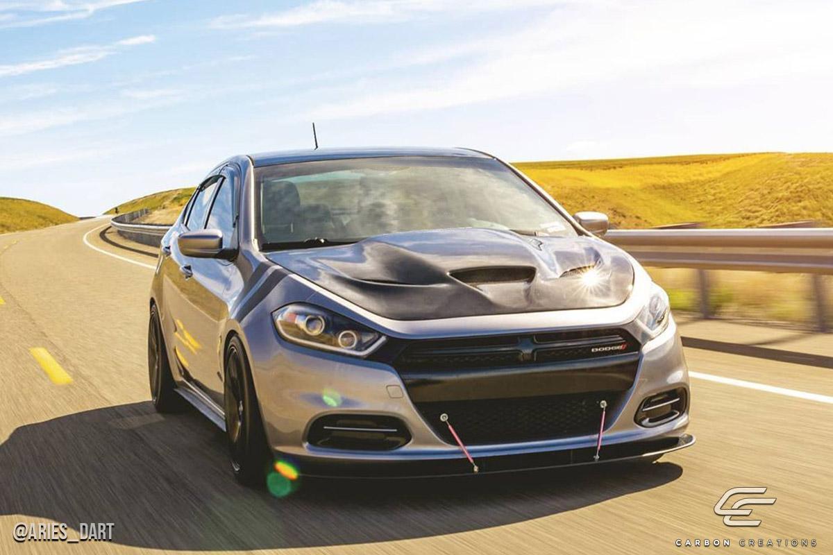 2013-2016 Dodge Dart Carbon Creations Hellcat Look Carbon Fiber Hood - Image 6
