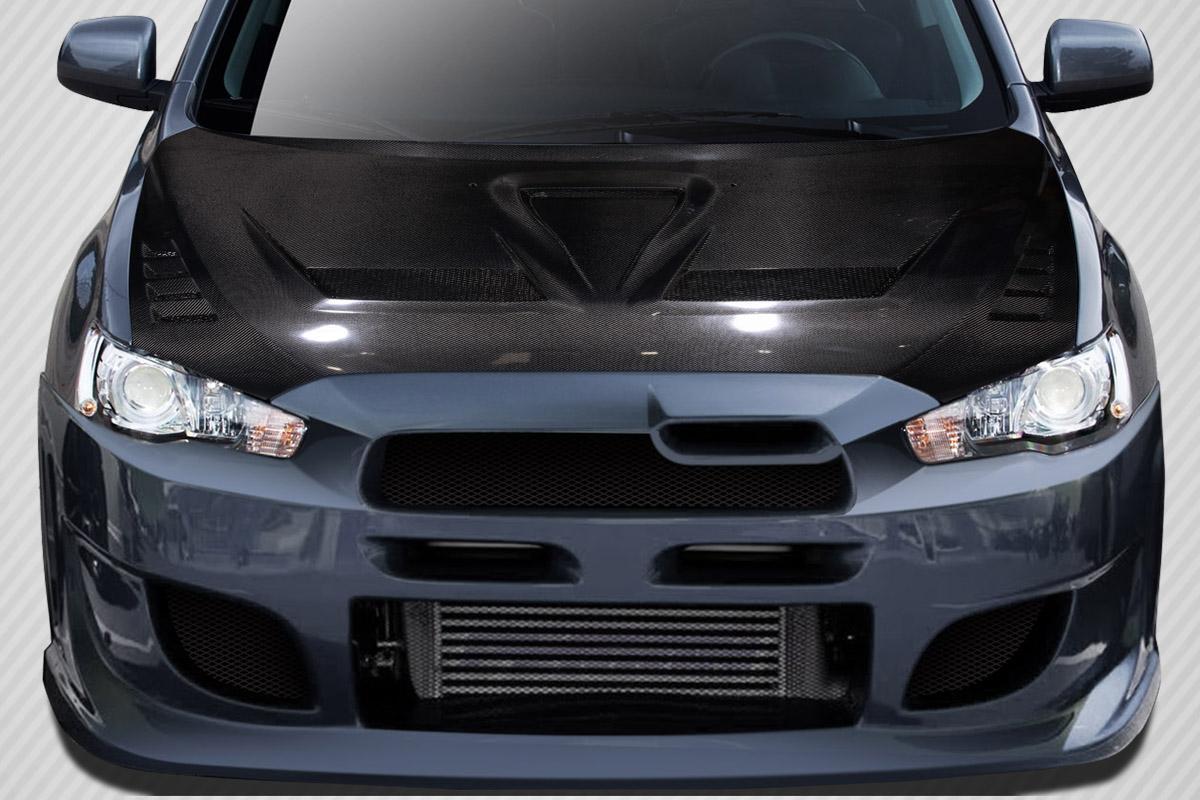 2008-2017 Mitsubishi Lancer Carbon Creations Race Carbon Fiber Hood - Image 1