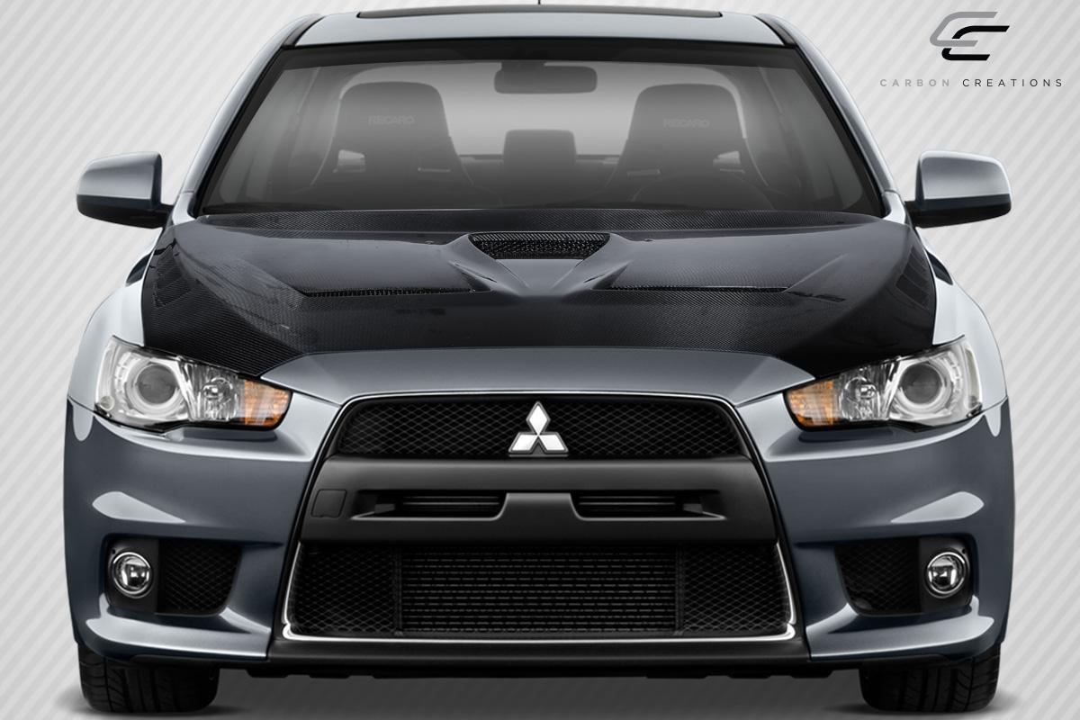 2008-2017 Mitsubishi Lancer Carbon Creations Race Carbon Fiber Hood - Image 2
