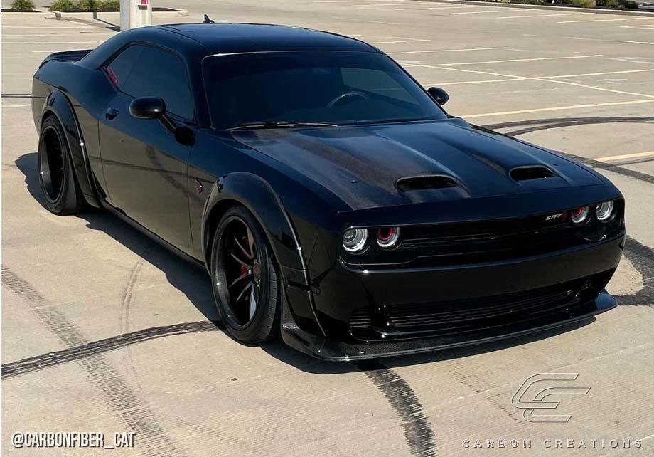 2008-2023 Dodge Challenger Carbon Creations Redeye Look Carbon Fiber Hood - Image 3