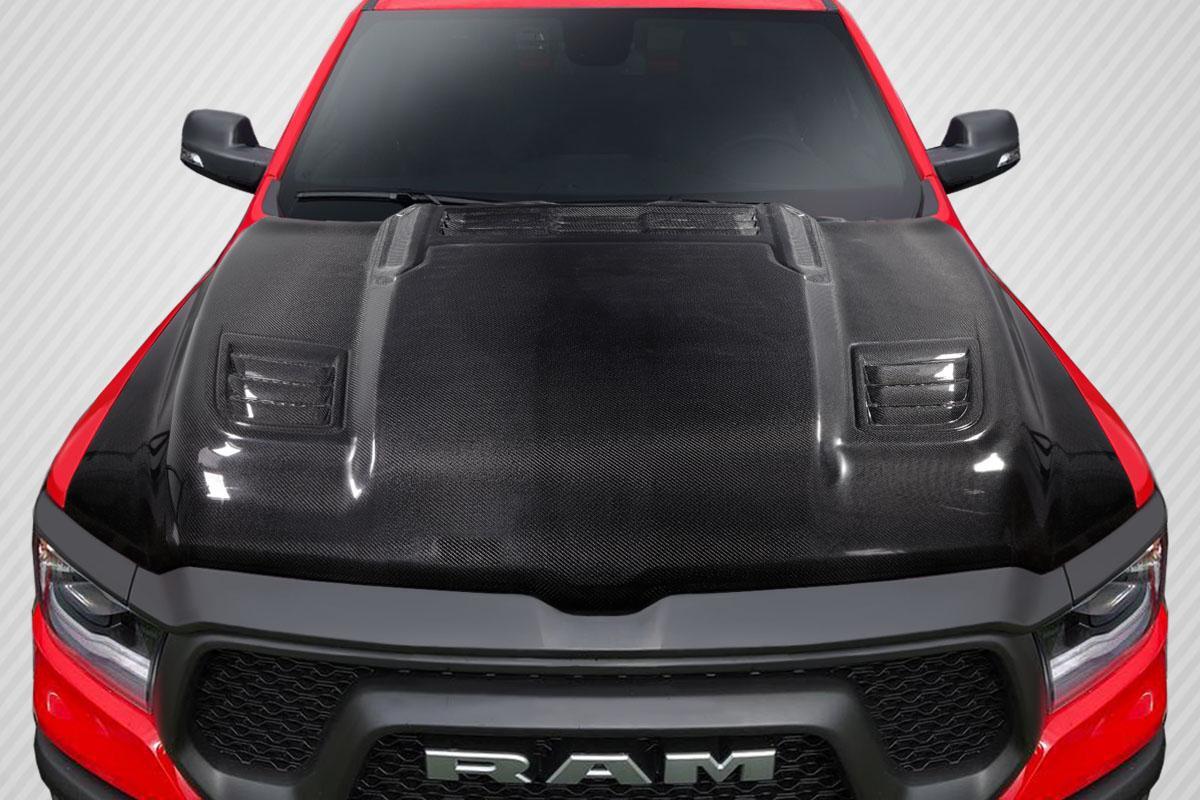2019-2025 Dodge Ram Carbon Creations Rebel Look Carbon Fiber Hood - Image 1