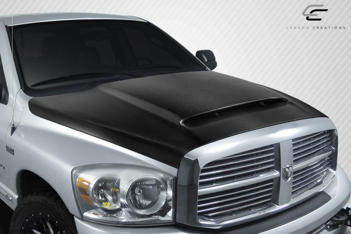 2002-2008 Dodge Ram Carbon Creations Demon Look Carbon Fiber Hood - Image 2