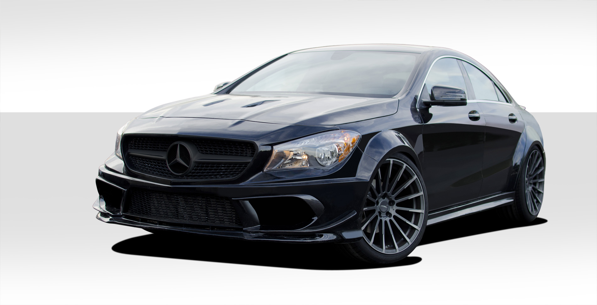 2014-2015 Mercedes CLA Class Duraflex Black Series Look Wide Body Kit - 16 Piece - Includes Black Series Look Wide Body Front Bumper Cover (112011) Black Series Look Wide Body Side Skirt Rocker Panels (112012) Black Series Look Wide Body Rear Bumper Cover