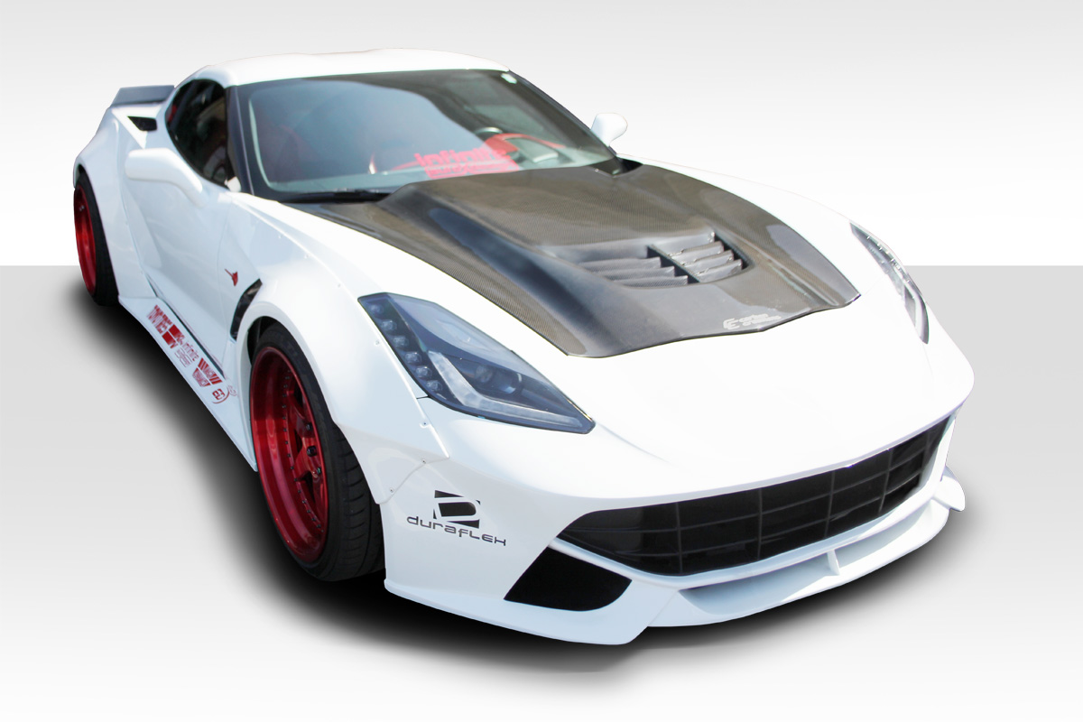 Fiberglass+ Kit Body Kit for 2014 Chevrolet Corvette   - 2014-2019 Chevrolet Corvette C7 Duraflex Gran Veloce Wide Body Kit - 8 Piece - Includes Gran Veloce Front Bumper (112424), Gran Veloce Wide Body Side Skirts (112430), Gran Veloce Wide Body Front Fender Flares (112431), Gran Veloce Wide Body Rear Fender Fl