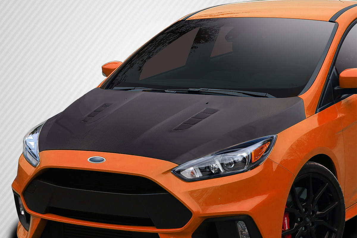 2016 Ford Focus 0 Carbon Fiber Hood Body Kit - 2016-2018 Ford Focus Carbon Creations RS Look Hood - 1 Piece